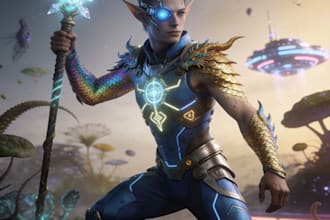 create fantasy, sci fi, character with hyper realistic style