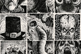 hand drawn horror illustrations in ink