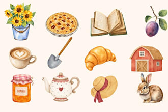 design custom digital watercolor stickers and illustration