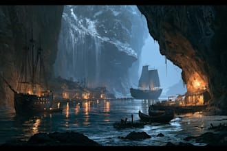 illustrate environments, landscapes, board game, concept art