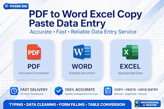 do data entry, pdf to word, pdf to excel, typing and copy paste work