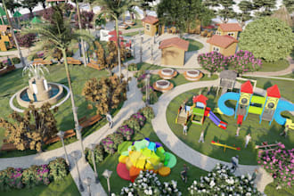 visualize amusement kids park, public park master plan, sports field site plan