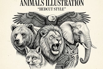 draw a hedcut wsj style  animals illustration
