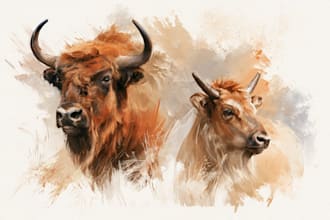 paint animals watercolor or digital illustration