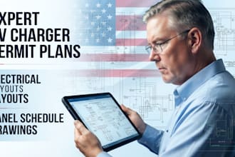 draft ev charger permit plans, electrical layouts and panel schedule drawings