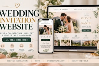 design wedding invitation website with rsvp countdown and photo gallery website