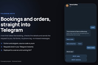 develop a telegram bot for bookings, orders or customer support