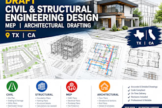 draft civil and structural engineering design, mep architectural drafting tx ca