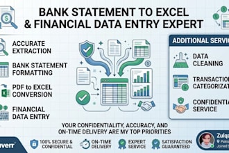 format bank statements, convert PDF to excel, and do financial data entry