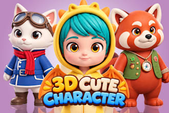 model a cute 3d mascot, 3d character for animation and 3d printing