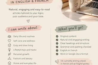 write engaging and natural lifestyle articles in english or french