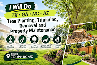 do tx, ga, nc, az tree planting, trimming, removal and property maintenance