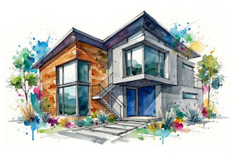 create a custom watercolor house portrait