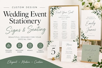 design wedding event stationery signs, seating