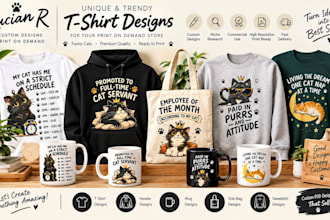 create funny cat t shirt designs for pod and merch stores