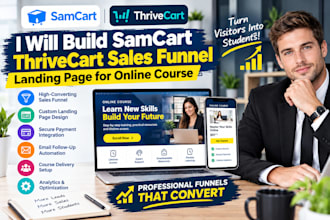 build samcart thrivecart sales funnel landing page for online course