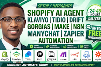 shopify ai agent klaviyo tidio drift gorgias make n8n manychat zapier automation