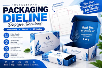 create dieline, diecut box print ready dieline and product packaging design