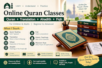 teach quran, tajweed, translation, basic fiqh tafseer and ahadith online