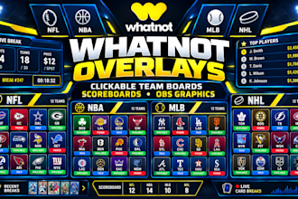 create custom whatnot overlays, clickable team boards and scoreboards