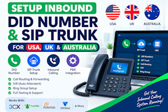 setup inbound did number sip trunk for USA UK and australia