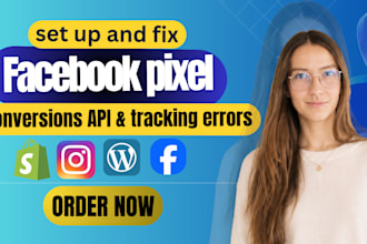 set up facebook pixel fix pixel, conversion API and fix tracking errors