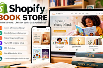 design children book shopify store, christian book store, author website