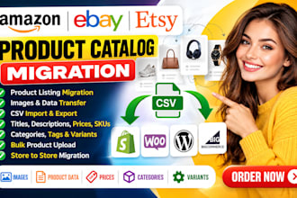 shopify amazon ebay etsy product catalog migration image csv data transfer store