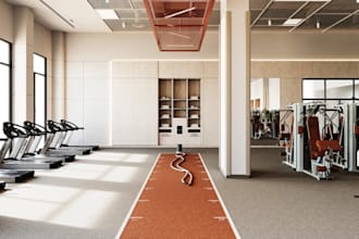 upgrade 3d commercial gym interior,yoga studio render,MMA gym,boxing gym design