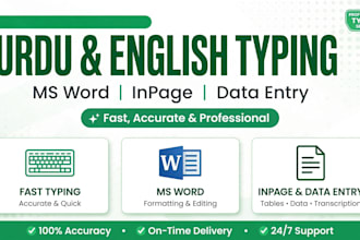 write urdu english typing and ms word work