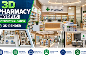 design 3d pharmacy models, interior visualisation 3d render