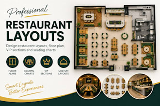 create restaurant layouts, kitchen layout VIP sections
