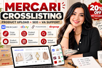 mercari crosslisting product upload ebay poshmark depop virtual assistant SEO