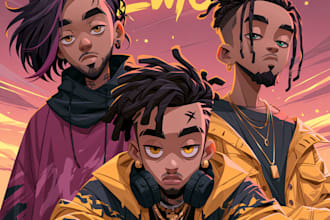 design a dreamy pastel cartoon album cover with a soft storybook feel