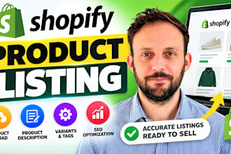 do shopify product listing, product upload and SEO