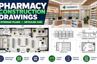 design pharmacy construction drawings, storage plans, detailed cad