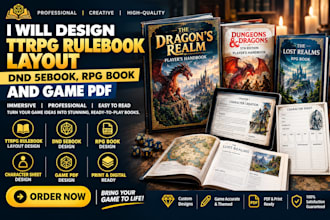 design ttrpg rulebook layout, rpg book and game pdf