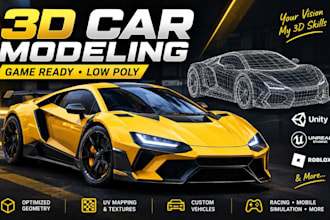create game ready low poly 3d car and vehicle models