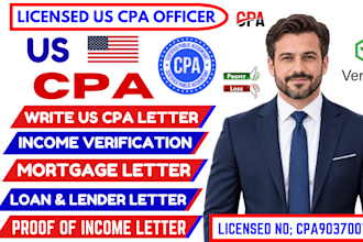1hour CPA income verification letter proof of income, rental, loan lender letter