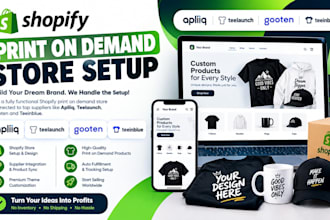 setup shopify print on demand store with apliiq teelaunch gooten teeinblue
