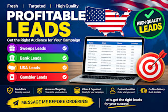 deliver profitable sweeps leads, bank leads, USA leads, gambler leads