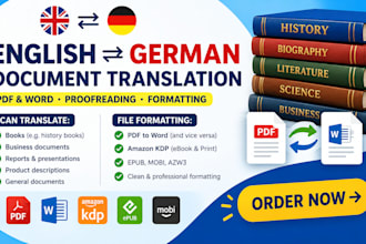 translate english german PDF word documents proofreading formatting