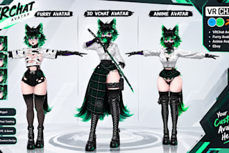 create a custom vrchat avatar, furry, anime or protogen 3d model