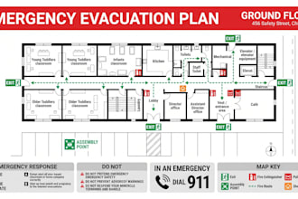design a professional fire safety and evacuation floor plan