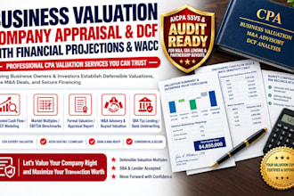 write business and company valuation with dfc, financial analysis and projection