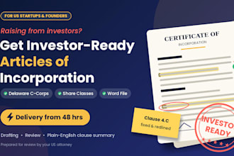 review or draft articles of incorporation for US corporation