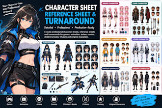 design a professional character sheet, reference sheet and turnaround