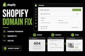 connect transfer redirect shopify domain change and fix 404 errors