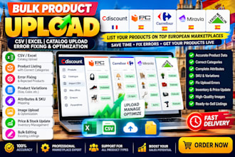 cdiscount bulk product upload on pccomponentes carrefour miravia leroy merlin