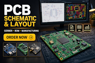 create pcb schematic, pcb layout and manufacturing files